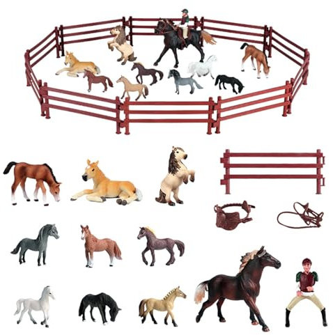Generisch Horses Stable - Tieremulative Spielzeuge - Fattorie mit 1 - -Fahrer 10 - - Pferdezäune - produziertes Spielzeug besteht aus pädagogischen Bauchmuskeln - Kinder von Jahren nach Oben