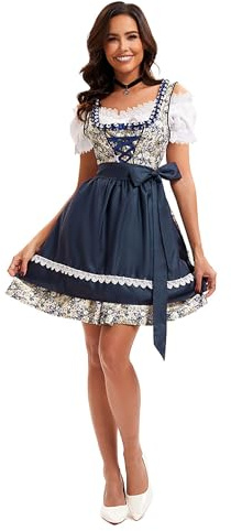 Velcoxplay Dirndl för damer, traditionell midiklänning för kvinnor, dirndl-klänning med spets inkl. dirndl-blus och dirndl-förkläde, 3 delar, för Oktoberfest och karneval