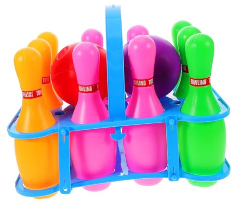 FRCOLOR 1 Satz Bowling Set Interaktives Kegelspiel für Drinnen mit Bunten Kegeln und Bällen Fördert Hand Augen Koordination und Motorische Fähigkeiten für Familienaktivitäten und