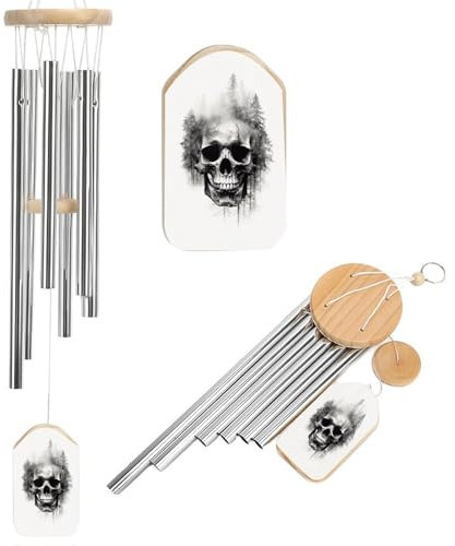Windspiel mit Totenkopf-Wald, doppelte Belichtung, Gedenkton-Windspiel mit 6 Aluminiumrohren, Outdoor-Hinterhof, Gartendekoration