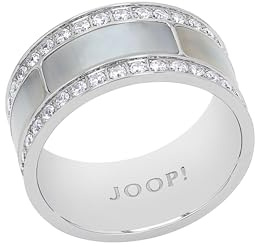 JOOP! Ring Edelstahl Perlmutt Damen Ringe, mit Zirkonia synth., Weiß, Kommt in Schmuck Geschenk Box