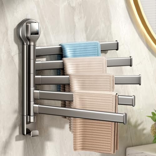VOLDRA Porte Serviette Salle De Bain, Porte Serviette Mural Ventouse Porte-Serviettes De Salle De Bain Rotation Possible à 180 degrés Barre Serviette Salle De Bain Towel Rails(Gris)