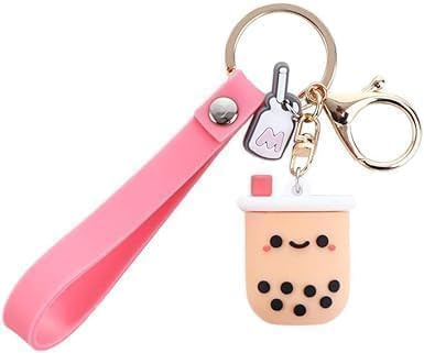 Ssmmam Pearl Milk Tea Keychain, Cute Boba Bubble Tea Simulation Keyring Holder, Car Key Chain and Bag Pendant