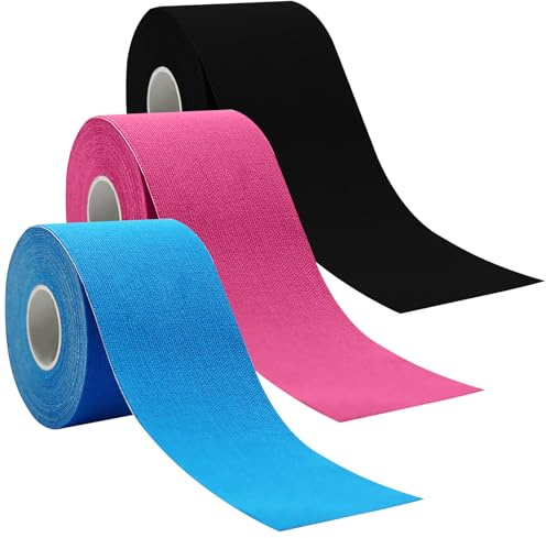 Yoodriy Cinta De Kinesiología Kinesiotape Set(3 Rollos 5 m x 5cm),Tape Vendaje Deportivo Elástica Para Hombros, Rodilla, Codo, Sin Látex, Resistente Al Agua, Flexible