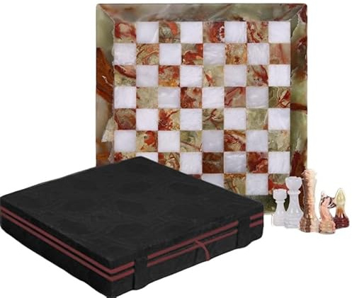 Marble Chess Set With Storage Box for Adults 12 Handmade Board Game with 32 Chess Pieces, & Storage Box, Luxury Travel Game, Elegant Gift for Home Decor (Onyx Green and White)