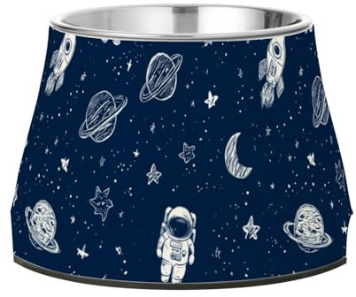 Bols de nourriture en acier inoxydable amélioré pour chiens, chats, lapins, oiseaux - Motif dessin animé - Bleu marine