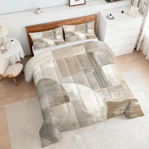 Geometrisches Muster Bettdecke 155x220 4 Jahreszeiten, Vintage Retro Beige Graue Bettdecke Ohne Bezug Warm Steppdecke Ganzjahresdecke Mit Kissenbezug, Schlafzimmer Deko Geometrisches Muster (FL1355)
