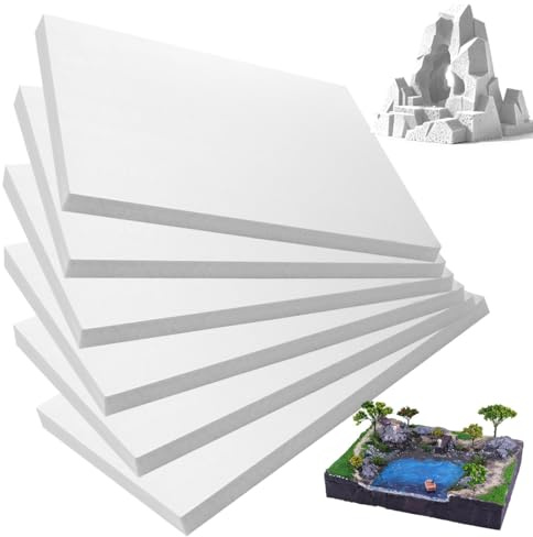 RANJIMA 6 placas de espuma rígida, espuma de poliestireno extruido, 40 x 30 x 2 cm, placas para manualidades, modelo de espuma dura, placas de poliestireno para decoración de paisajes