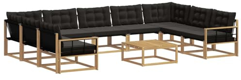 vidaXL Outdoor-Sofagarnitur mit Kissen 10 pcs Weiß und Schwarz, Garten, modernes Sectional Sofa, strapazierfähige Außenmöbel für Patio, Lounge-Set für Terrasse
