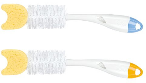 Nuk 10256278 Flaschenbürste 2 in 1 mit Schwamm, Farbe nicht wählbar, 2er Pack (2 x Flaschenbürsten)