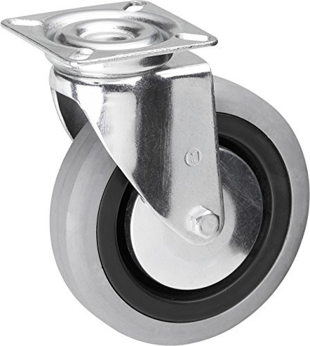 Metafranc Lenkrolle Ø 100 mm - 60 x 60 mm Platte - Gummi-Rad - Weiche Lauffläche - Gleitlager - 75 kg Tragkraft / Transportrolle / Möbelrolle / Schwerlastrolle / 800670