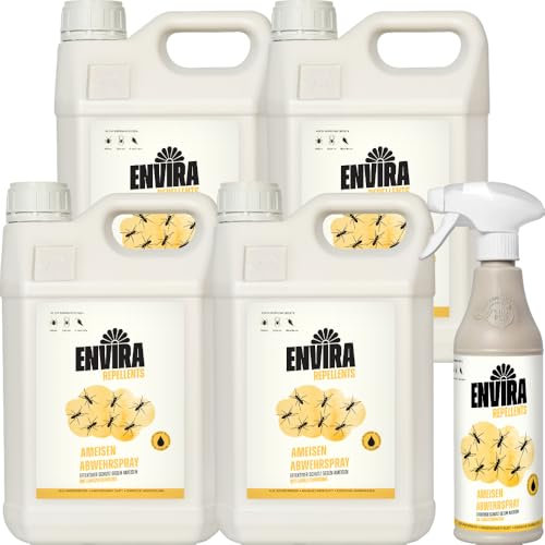 Envira Ameisenspray 500 ml + 4x 5L - Spray mit Langzeitwirkung - Mittel gegen Ameisen für Wohnung, Balkon, Terrasse, Garten - Ameisen loswerden