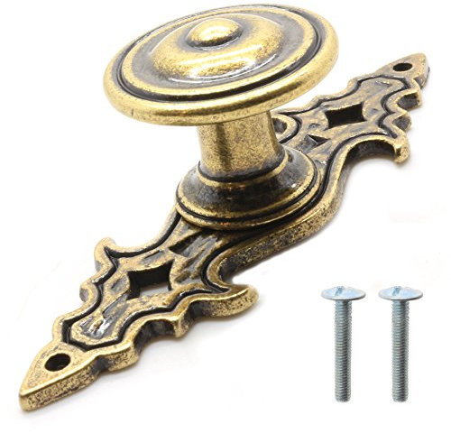 10x Vintage Solid Brass Cabinet Wardrobe Door Knob On Plate - Stylish Vintage Drawer Pull