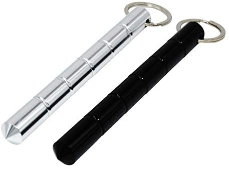 ocona Kubotan, 2 Stück, Selbstverteidigung, Schlüsselanhänger, Notfallhammer (silder rund + schwarz rund)
