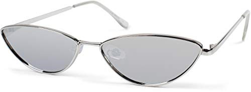 styleBREAKER Damen Cateye Sonnenbrille mit schmalem Metallrahmen, Polycarbonat Flachgläser, Retro Look, Katzenaugen Stil 09020097, Farbe:Gestell Silber/Glas Silber verspiegelt