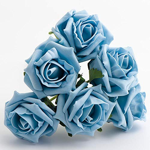 Italian Options Colourfast Artificial Foam Rose Flowers Wedding Bouquet, 5cm, Light Blue