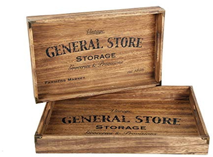 General Store Vintage Retro Wooden Serving Storage Tray (Set of 2 Sizes)