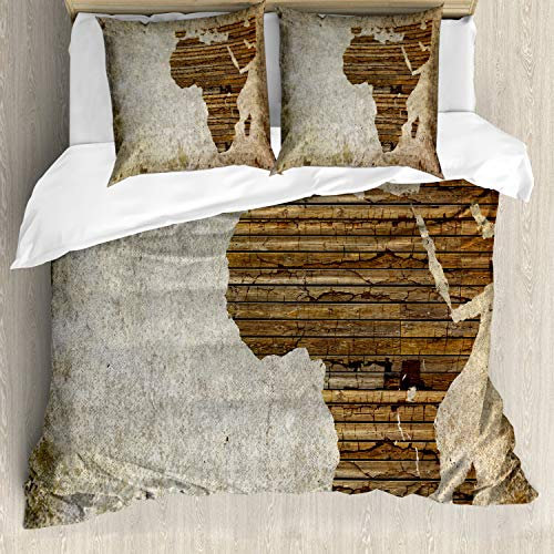 ABAKUHAUS afrikanisch Bettwäsche Set für Doppelbetten, Hölzerne Planke Karte, Weicher Microfaserstoff Allegigeignet kein Verblassen, Tan Umber und Brown