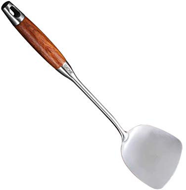 Chinese Wok Spatula, 304 Stainless Steel Spatula with Heat Resistant Wooden Handle Wok Utensils,Silver/15.7Inch