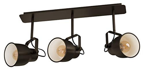 EGLO Deckenlampe Mitchley, 3 flammige Deckenleuchte Vintage, Industrial, Retro, Deckenstrahler aus Stahl, Wohnzimmerlampe in Dunkel-Bronze, Creme, Küchenlampe, Spots mit E27 Fassung, L 57,5 cm