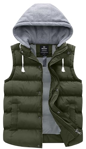 Wantdo Men's Winter Gilet Padded Body Warmer Hooded Sleeveless | Warm, Thickened, Cotton Quilted, Insulated, Windproof, Multi Pockets, Thermal, Cold Weather, Outdoor