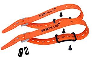 Gear Tightener Set 46cm - Ladungsbefestigung am Fahrrad für große Teile – Zwei Aluminium Halter inkl. Schrauben + Zwei FIXPLUS Spannbänder 46cm Länge (orange) und Zwei Strapkeeper (schwarz)