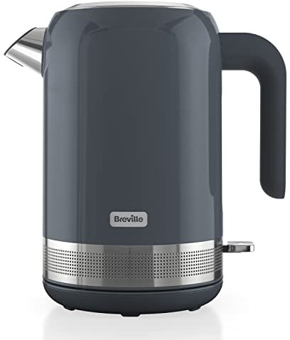 Breville High Gloss elektrischer Wasserkocher | 1,7 l | 2,4-kW-Heizelement für schnelle Kochzeiten | Grau & Edelstahl [VKT157X]