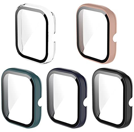 RuenTech 5er Pack Hard PC Schutzhülle für Amazfit GTS 2 Mini, Hülle Mit Glas Displayschutz, schutzfolie gehärtetem Glas Abdeckung für Amazfit-Zubehör (GTS 2 Mini)