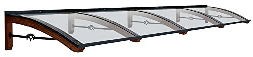 Vordach aus hölzern für den Außenbereich Farbe Teck, Transparente kompakte Polycarbonatabdeckung, Modell Legno PIGNA, Haustür-Vordächer Größe 100 x 400 cm
