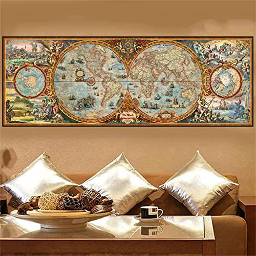 Whoonng Painting Kinder Erwachsene Diamant Bilder Abschnitt Weltkarte, 60x120cm, DIY 5D Zubehör Full Set, Mädchen Kreuzstich Stickerei Art Crafts für Home Wand Décor