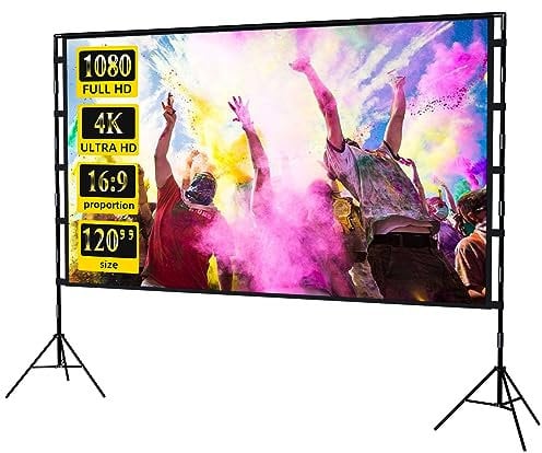 Pantalla de proyector con Soporte, 120 lejiada Pantalla de proyección portátil 16:9 4K HD, Pantalla de películas con Bolsa de Transporte para Interiores y Exteriores, Cine en casa, Patio, Cine