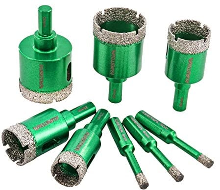 Porzellan-Fliesen-Diamantbohrer-Set – 8 Stück (6/6/6/20/25/28/35/38 mm) trockene Diamant-Lochsäge, dreieckiger Schaft für Keramik, Marmor, Granit, Stein, Diamant-Kernbohrer-Set, befestigt auf Bohrern