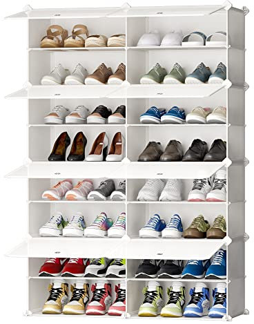 JOISCOPE Schuhschrank, DIY Schuhregal, Kunststoff Schrank Organizer für Schrank, Modular Schuhständer mit Tür, schuhboxen stapelbar für Flur, Schlafzimmer, Eingang(Weiß, 2 * 8)