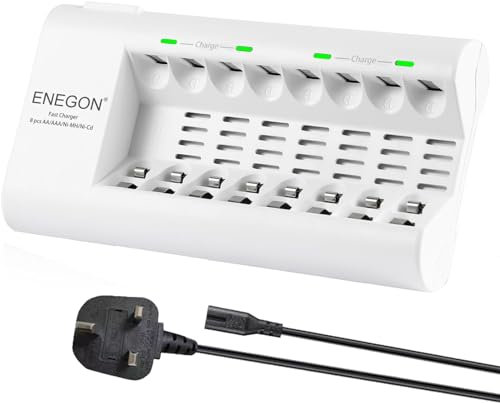 ENEGON Universal Battery Charger for AA & AAA Rechargeable Batteries (White + 8 Slot)