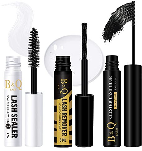Wimpern Extensions Wimpernkleber 3PCS B&Q Lash Bond und Seal und Remover Set Lash Extension Glue Lash Cocaïne Overnighter für Wasserdicht und long-lasting Cluster Lashes Glue DIY at Home (3PCS,5ML)
