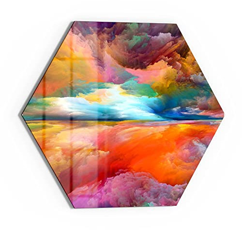 DEQORI Glasbild Echtglas | Motiv Gespiegelte Farbwolken | sechseckig einteilig 40x34,5 cm | schöne Dekoration | Wandbild für Wohnzimmer, Schlafzimmer, Flur & Küche | moderne Wanddeko