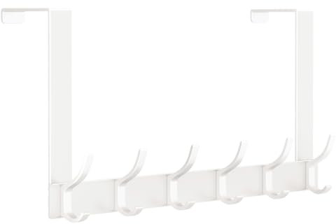WYTartist Over Door Hanger, Heavy-Duty Over Door Hook Space Saving Over Door Organizer Rack for Hanging Coat, Towel, Bag, Robe (White, 6 Hooks)