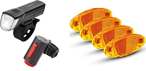 Fischer Fahrrad Beleuchtungs-Set & BÜCHEL Speichen Katzenaugen - [4er Set] StVZO zugelassen & bruchsicher I Reflektoren Fahrrad, Fahrrad Reflektoren
