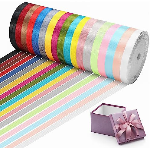 18 Rouleaux Ruban Satin,Ruban Tissu pour Bricolage Art & Artisanat, Tissu Ruban de Satin de Soie Rouleau,emballage cadeau, décoration, mariage, fête d'anniversaire, fabrication de nœuds