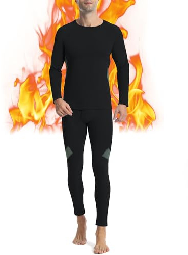 Runhit Thermal Underwear Mens Fleece Lined Long Johns for Men Thermals Top and Bottoms Set Long Sleeve Base Layer Cold Weather Gear M Black