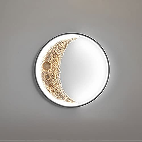 RXPVUXE Dia-30cm Lámpara de pared de luna Aplique de pared de media luna LED Lámpara de pared redonda moderna Lámpara de montaje en pared de resina 19W Lámpara de pared de anillo negro Lámpara de inte