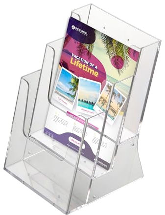 DISPLAY SALES Porta brochure da Tavolo 3 Scomparti DIN A5 | Porta Cartoline A5 in Formato Verticale | Porta volantini Stand-up in Acrilico Trasparente | 2 Porta Documenti per Ogni Occasione