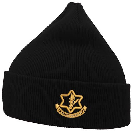 WINGZOO Beanie Herren Damen – IDF Israel Defense Forces bestickt Unisex Winter Manschette Schädel Strickmütze Kappe, Schwarz, 7-7 7/8