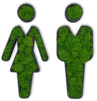 Modernes WC Türschild Business aus PLA & Islandmoos – Wanddeko für Bad, Gäste-Toiletten, Lustige Schilder Design | Mann und Frau