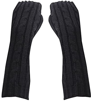 Fingerlose Handschuhe Herren, Touchscreen Fleece Handschuhe Strick Gefütterte Fingerhandschuhe Schwarz Kompressionshandschuhe Warme Outdoor Strickhandschuhe Fingerlinge Pulswärmer Warm