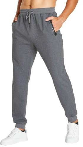 JustSun Jogginghose Herren Trainingshose Männer Sporthose Herren Lang Baumwolle Fitness Freizeithose Herren Reissverschluss Taschen Grau L