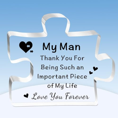 TTOVEN I Love You Gifts for Him - Boyfriend & Husband Valentine Day Puzzle Shaped Acrylic 'My Man' Thank You