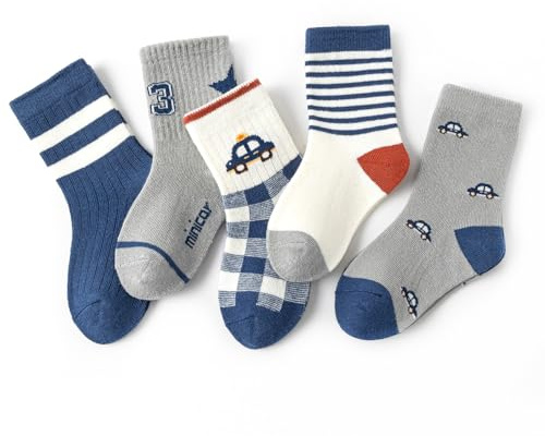 axy Kinder Socken 5 Paar Multipack Jungen Mädchen Kindersocken Kleinkinder Kids Strümpfe Dinos Auto (31-34, 5er-Minicar)