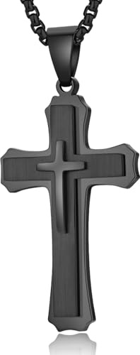 Miaofu Kreuz Halskette Edelstahl Kruzifix 316L Anhänger Schmuck für Männer Frauen Silber Gold Schwarz Farben