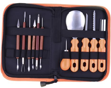 KICHOUSE 12-Teiliges Set Halloween-Schnitzwerkzeuge Halloween Kürbis Schnitzmesser Set Schnitzwerkzeuge für Halloween Dekoration Schnitzset Kürbis-Rasierwerkzeuge Werkzeugkasten Requisiten